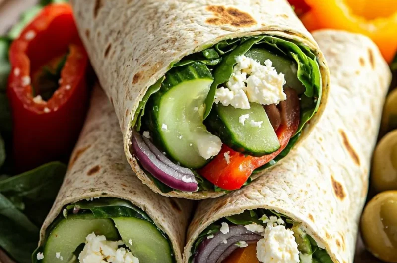 Healthy Mediterranean Veggie Wraps with colorful vegetables and herbs
