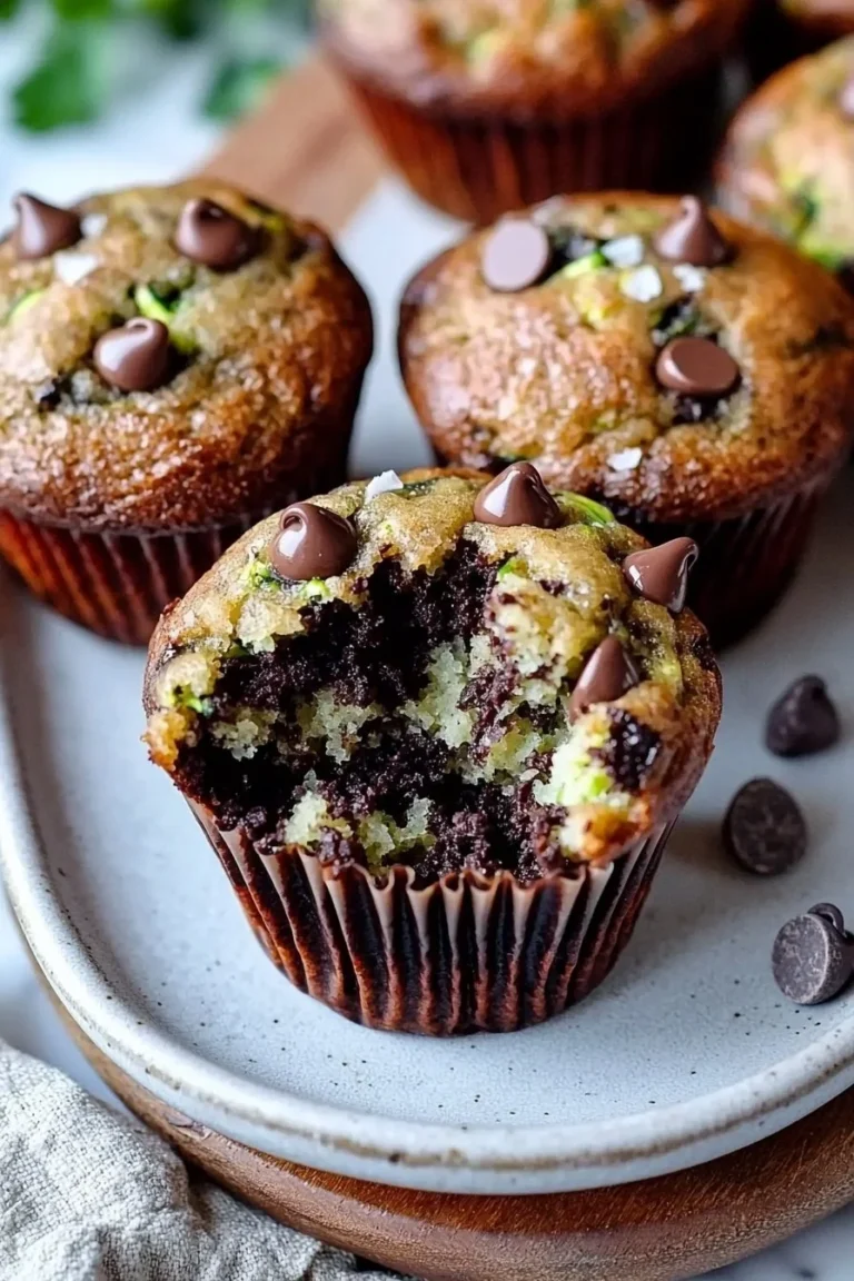 Moist zucchini chocolate chip muffins with chocolate chips and fresh zucchini