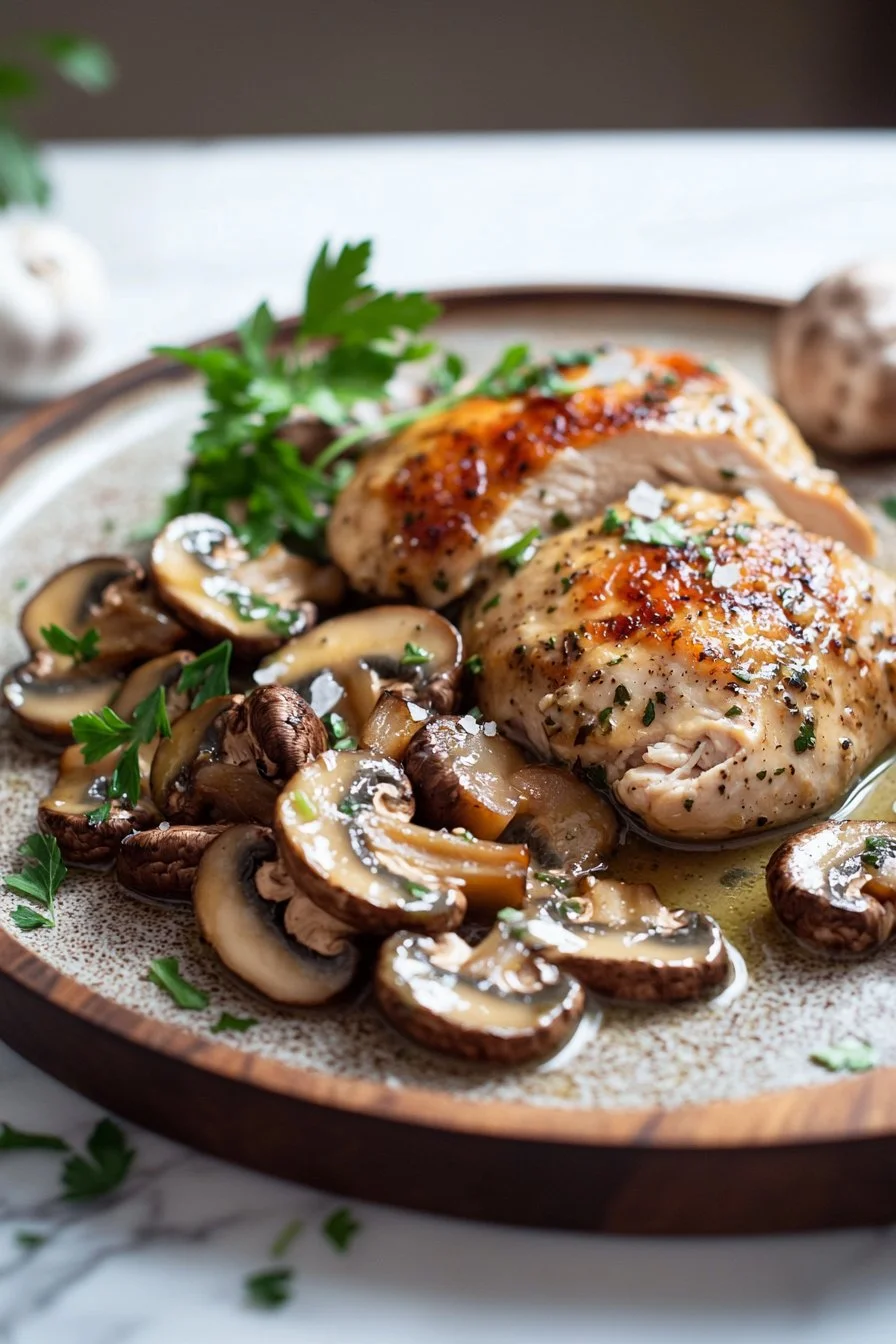 Mushroom Chicken dish with mushrooms and tender chicken in a savory sauce