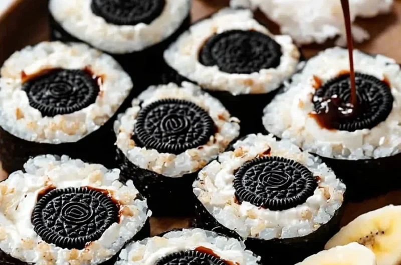 Delicious No Bake Oreo Sushi Rolls made with crushed Oreos and cream cheese