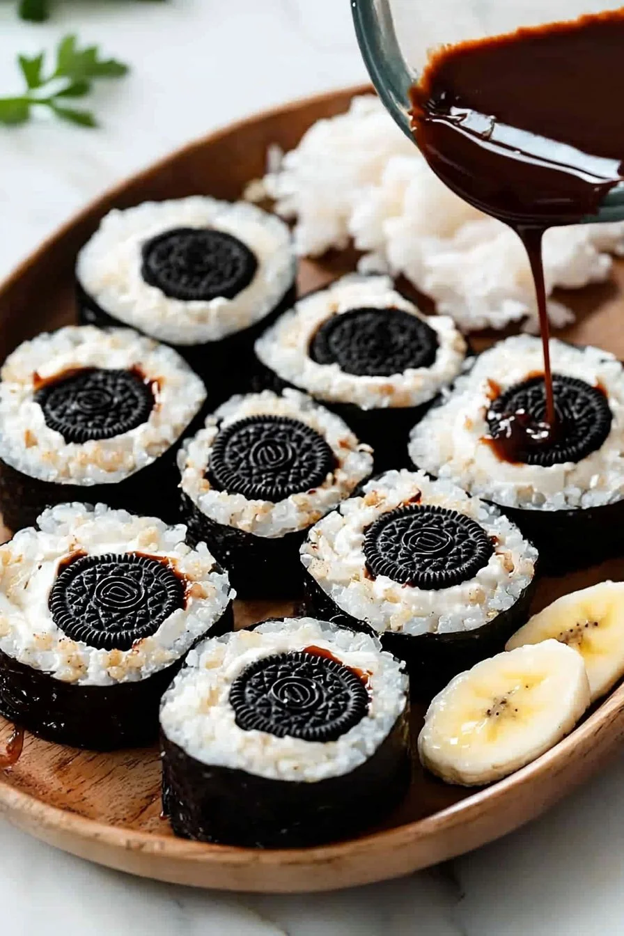 Delicious No Bake Oreo Sushi Rolls made with crushed Oreos and cream cheese