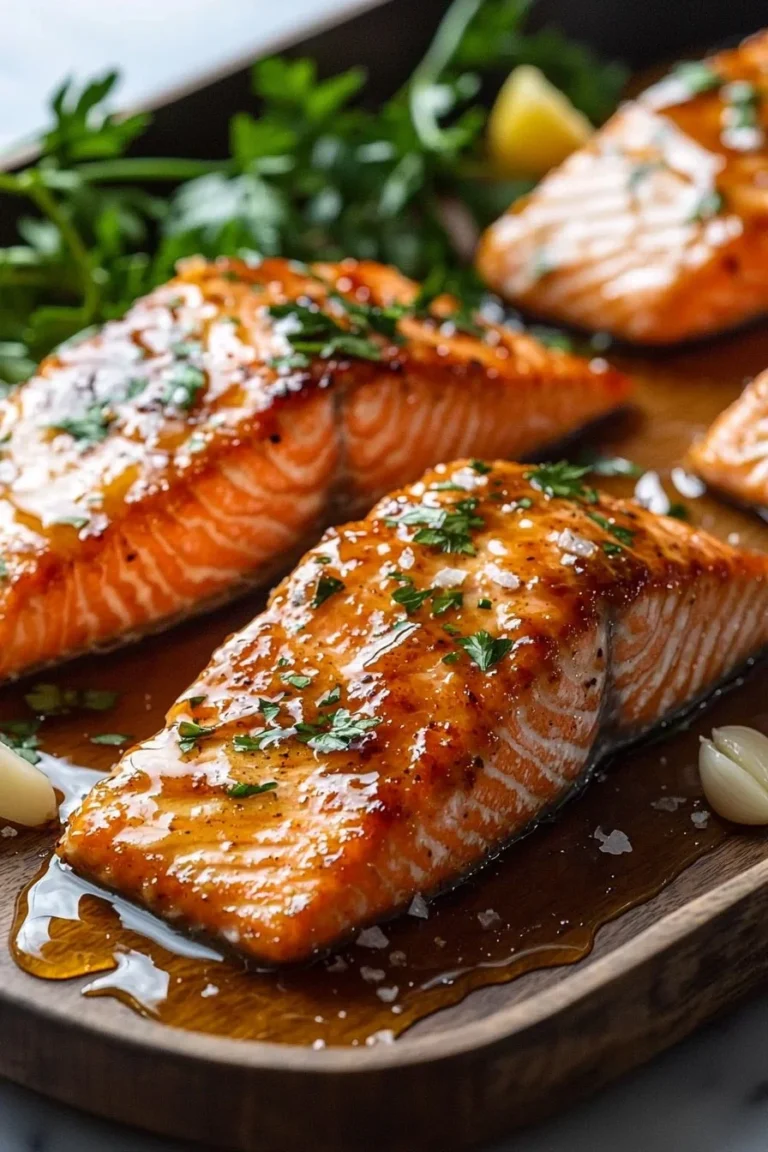 Delicious One-Pan Honey Garlic Butter Salmon garnished with herbs