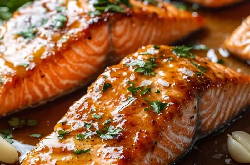 Delicious One-Pan Honey Garlic Butter Salmon garnished with herbs