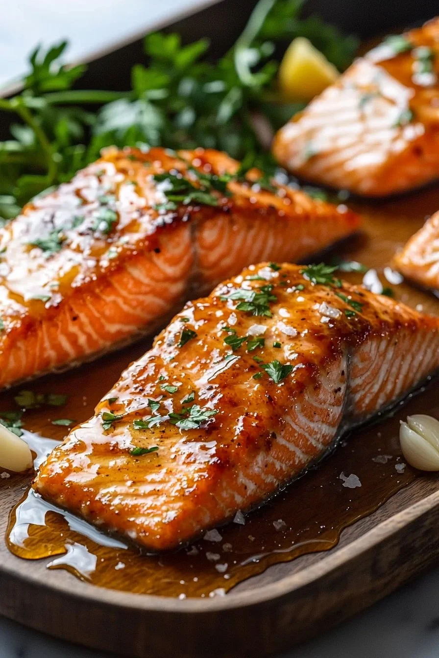 Delicious One-Pan Honey Garlic Butter Salmon garnished with herbs