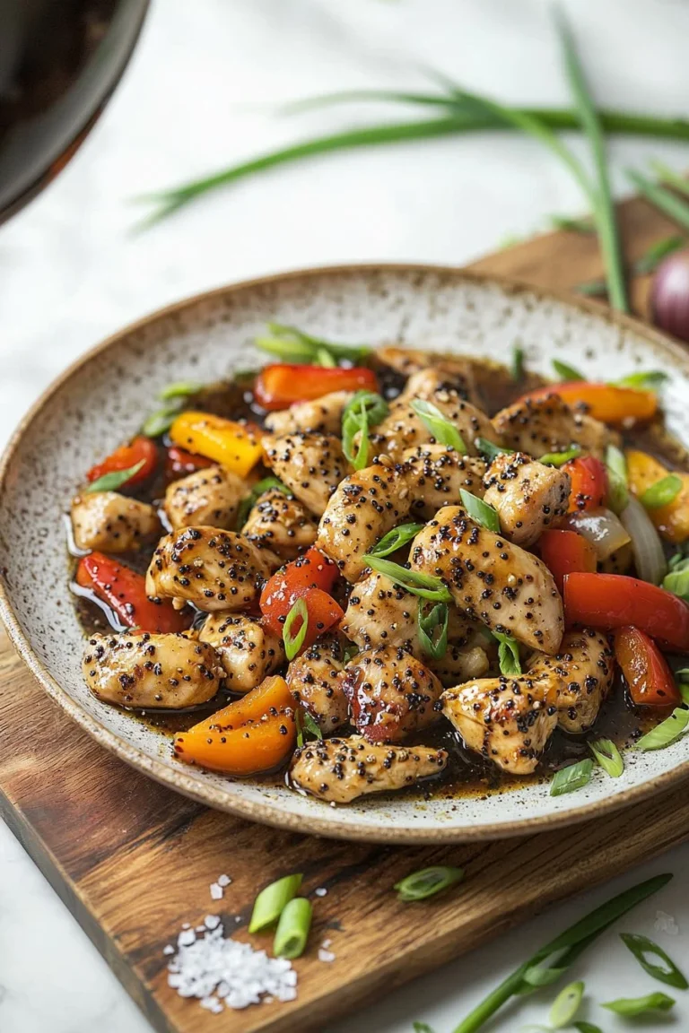 Delicious one-pot black pepper chicken served on a plate with vegetables