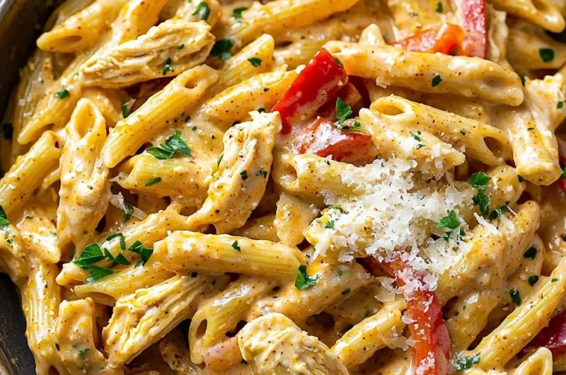 One Pot Creamy Cajun Chicken Pasta in a skillet with fresh herbs