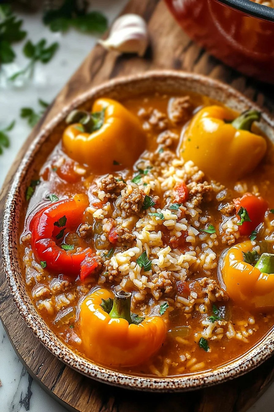 One-Pot Stuffed Bell Pepper Soup with Ground Turkey