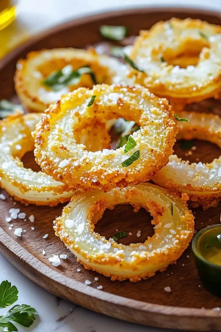 Crispy onion chip rings with melted cheese topping