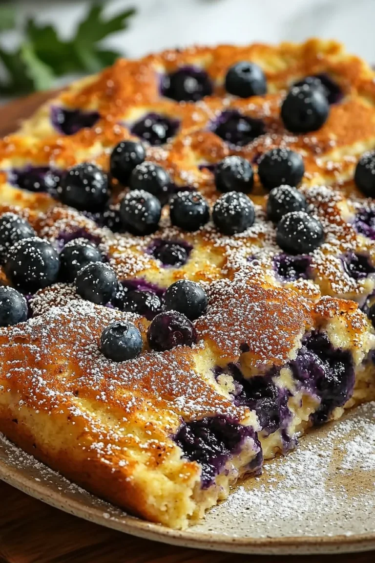 Delicious blueberry pancake casserole baked overnight for a perfect breakfast.