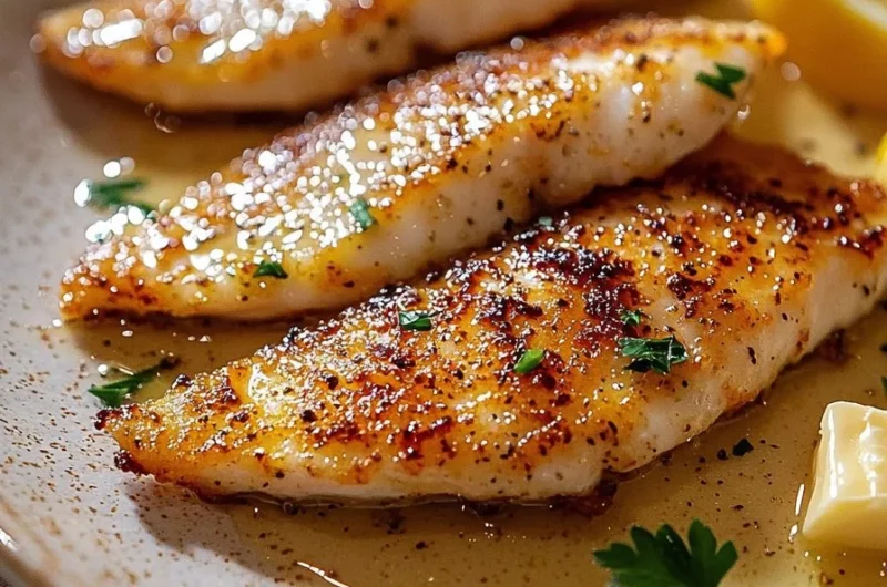 Pan fried tilapia fillets served with garlic lemon butter sauce