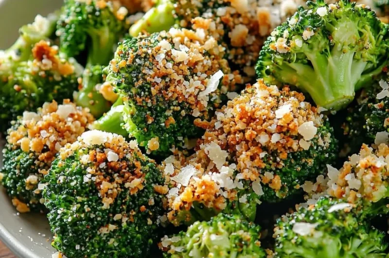 Oven-baked Parmesan Crusted Broccoli with a golden, crispy topping.