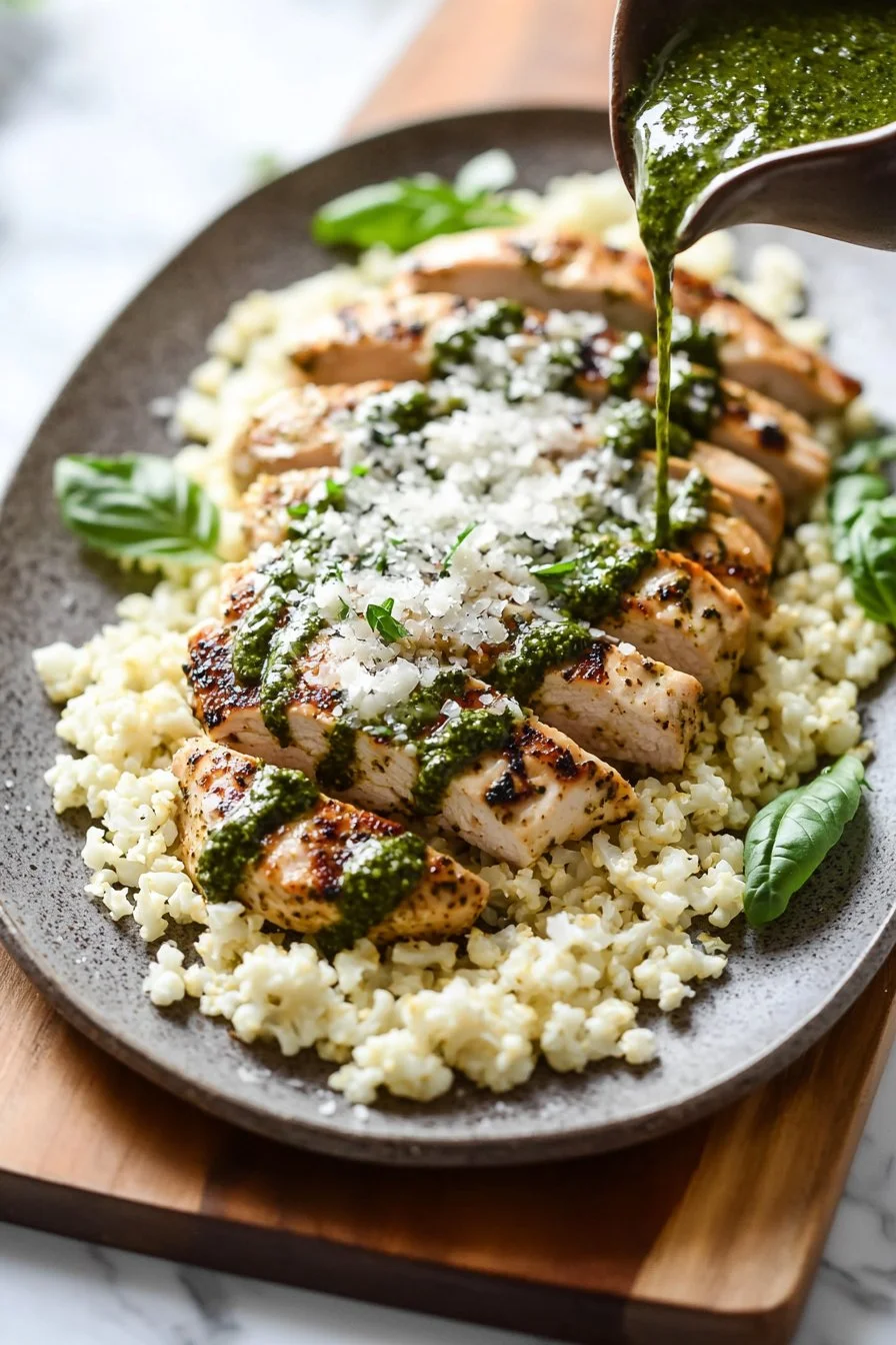 Pesto Chicken Cauliflower Rice