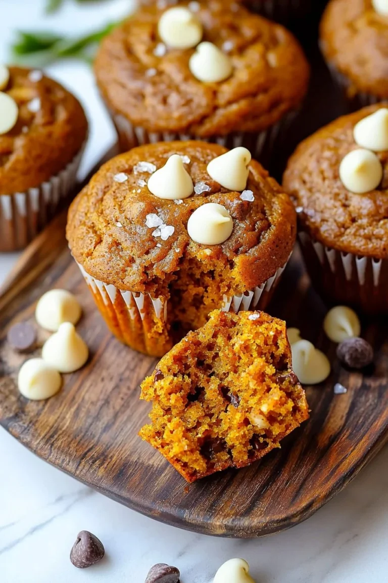 Delicious pumpkin white chocolate chip muffins on a plate