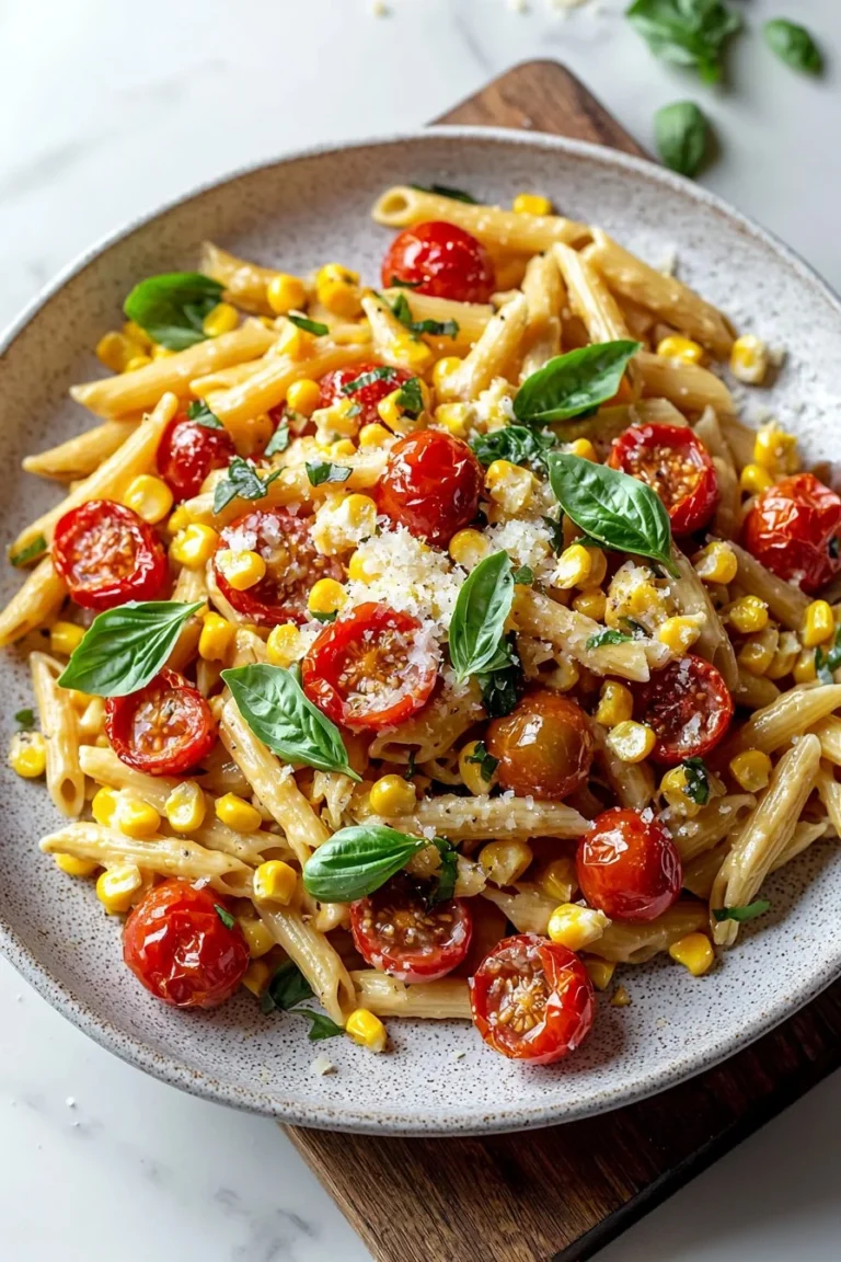 Delicious Roasted Corn and Tomato Pasta served on a plate