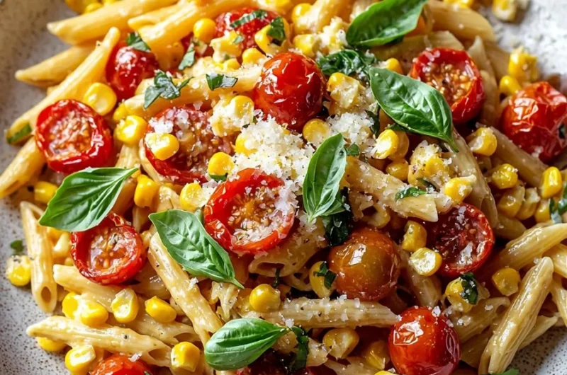 Delicious Roasted Corn and Tomato Pasta served on a plate