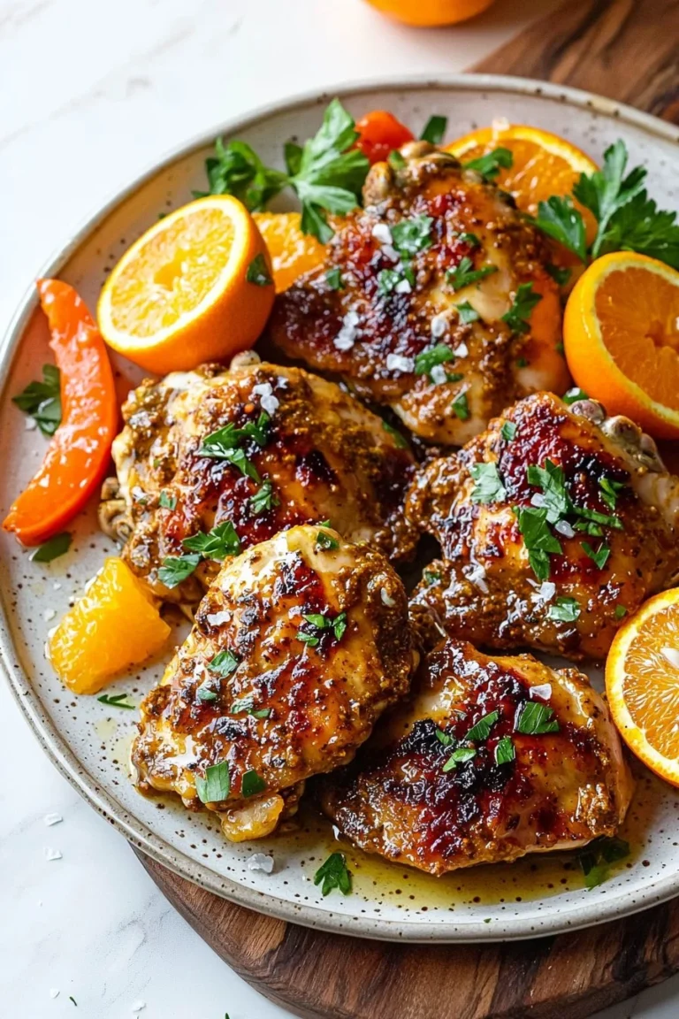 Delicious Sheet Pan Harissa Orange Chicken served with vibrant vegetables.
