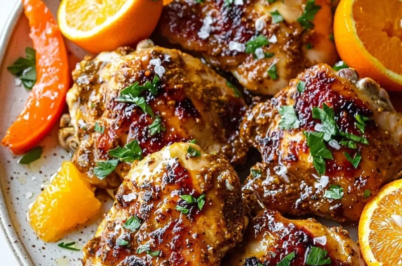 Delicious Sheet Pan Harissa Orange Chicken served with vibrant vegetables.