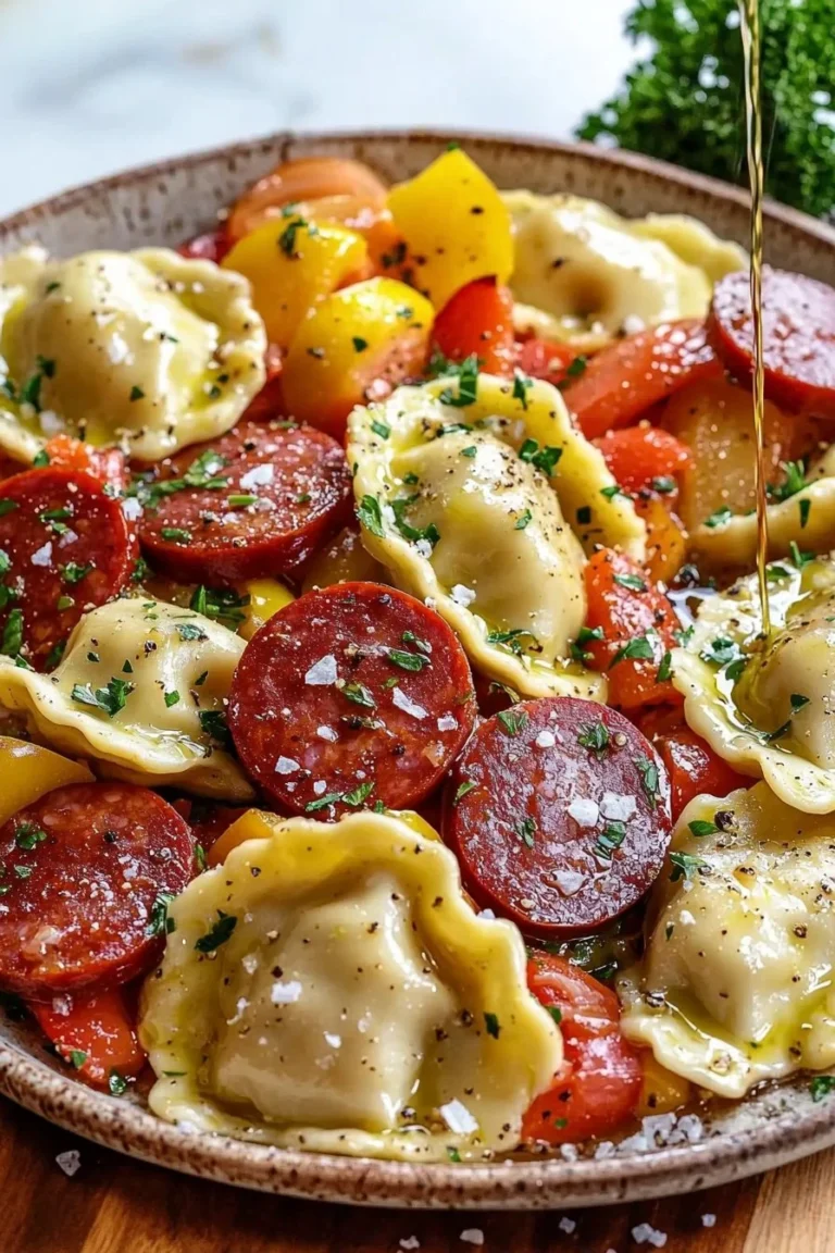 Delicious sheet pan pierogies with kielbasa, roasted to perfection.