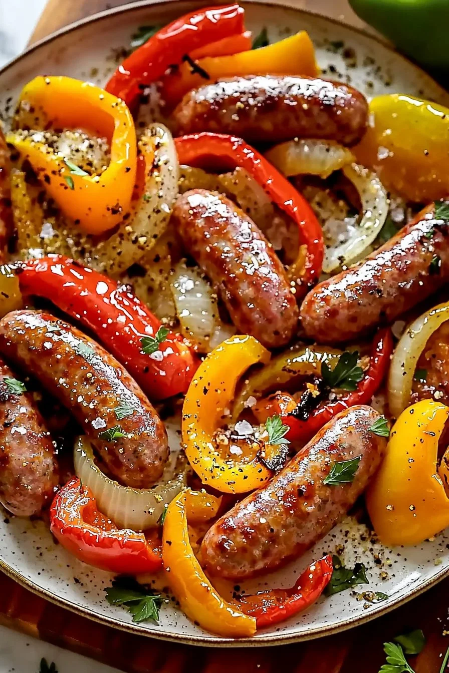 Sheet Pan Sausage Peppers and Onions