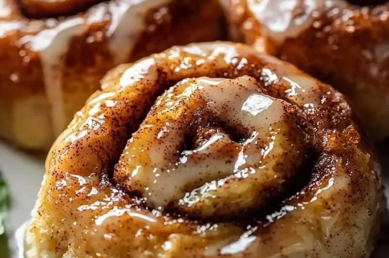 Soft and gooey apple cider cinnamon rolls topped with a sweet glaze