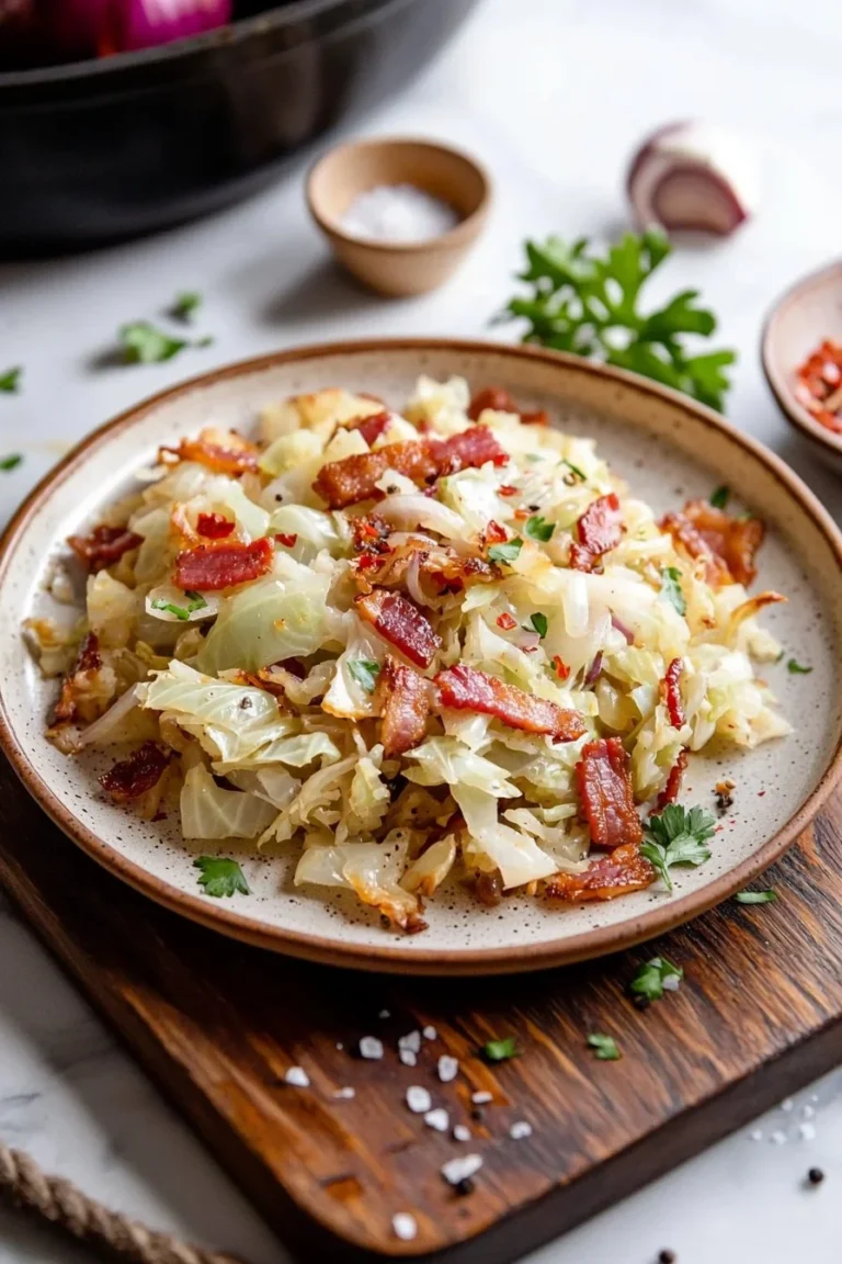 Southern fried cabbage served in a bowl, showcasing its vibrant green color and crispy texture.