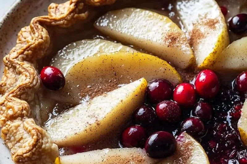 Delicious spiced pear cranberry galette baked with a golden crust