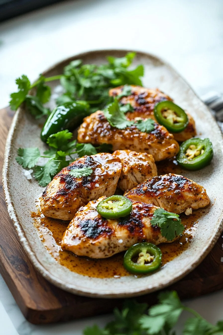 Delicious spicy jalapeno chicken dish served on a plate.