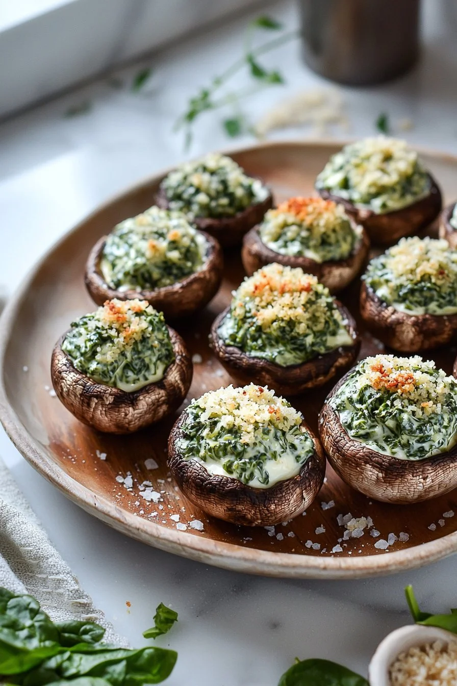 Spinach Dip Stuffed Mushrooms