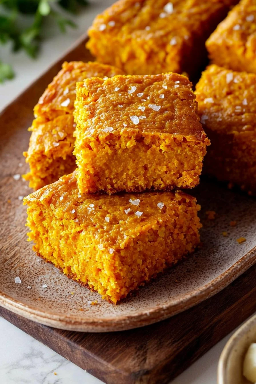 Delicious slice of sweet potato cornbread served on a plate