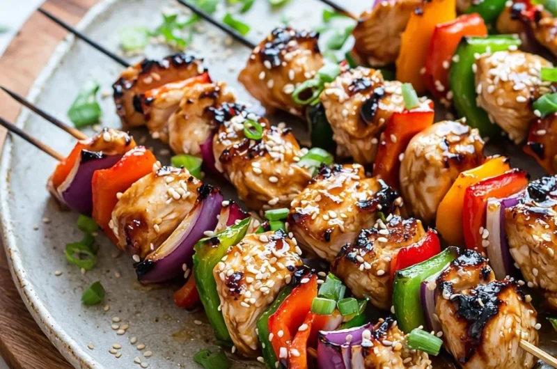 Delicious teriyaki chicken skewers grilled to perfection