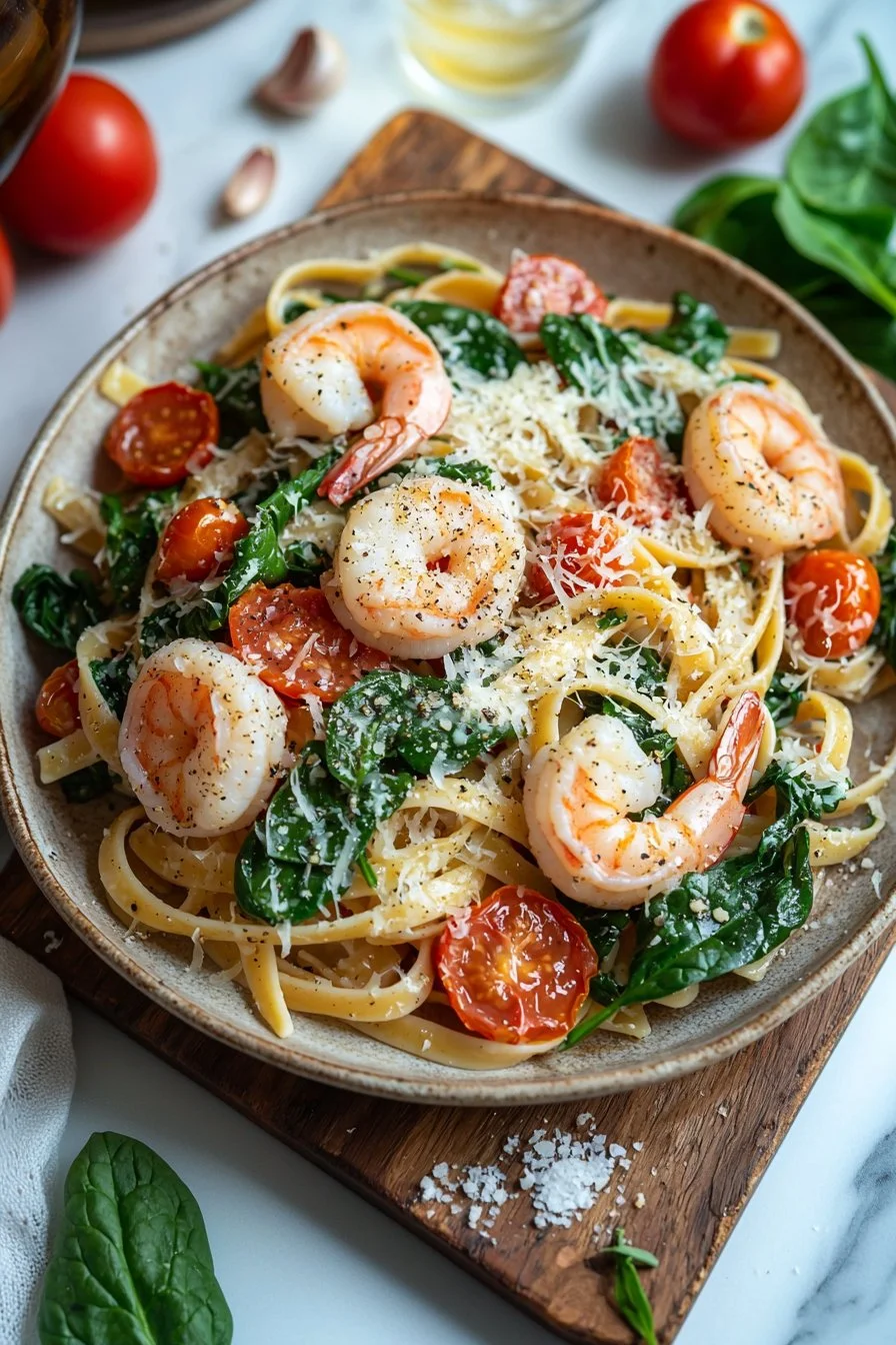Tomato Spinach Shrimp Pasta