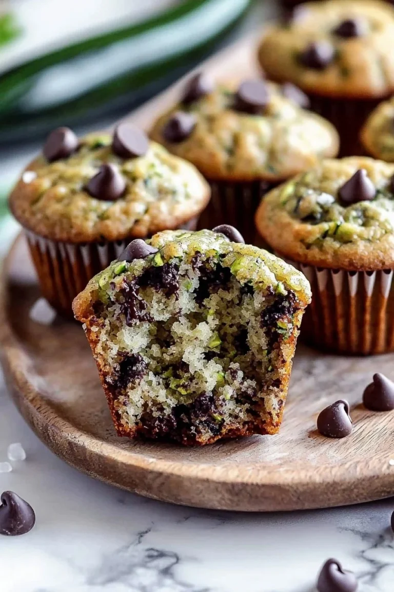 Delicious zucchini muffins with chocolate chips on a rustic wooden table