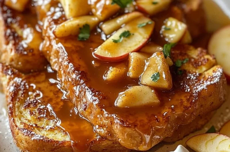 Delicious Caramel Apple French Toast Casserole baked to golden perfection