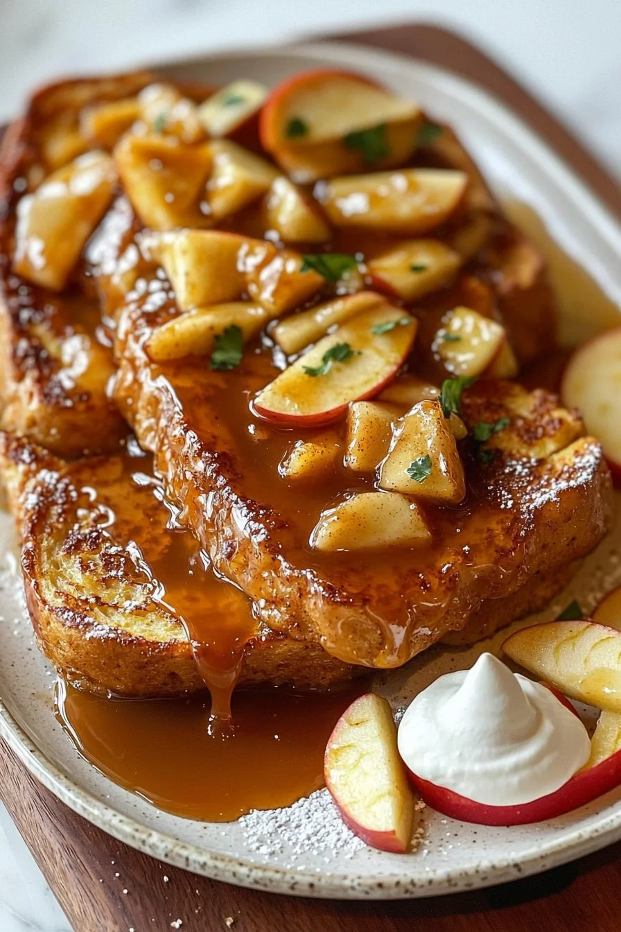 Delicious Caramel Apple French Toast Casserole baked to golden perfection