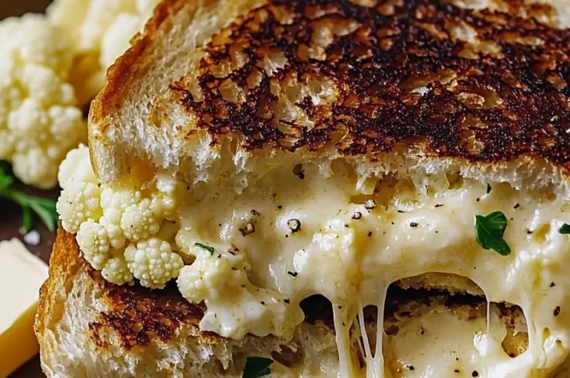 Cheesy Cauliflower Grilled Cheese sandwich with melted cheese and grilled cauliflower