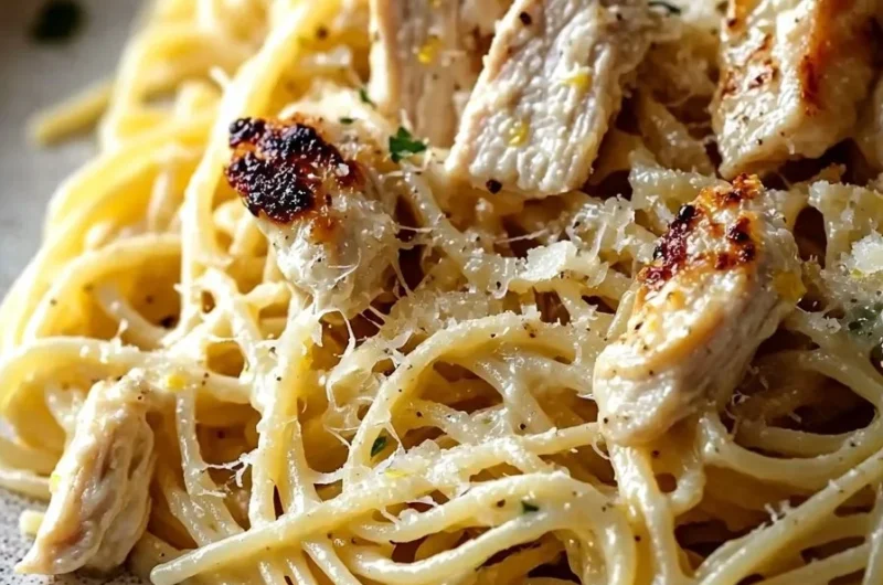 Delicious Chicken Pasta with Lemon Garlic Sauce served on a plate