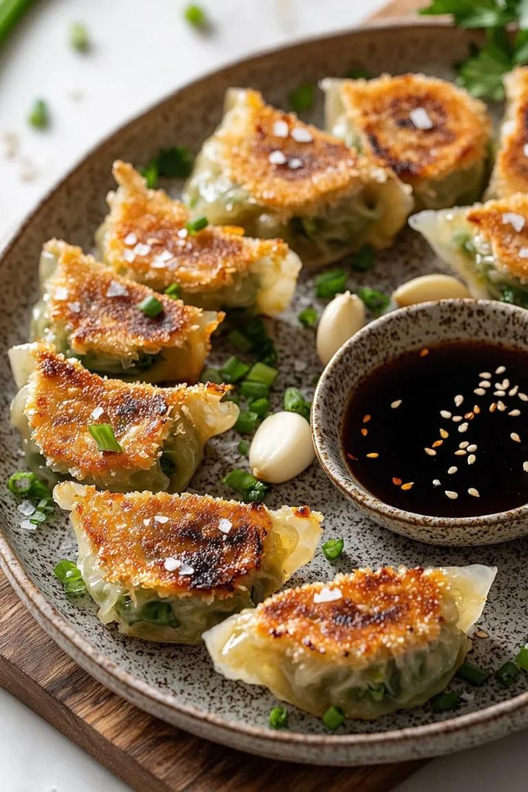Crispy cabbage dumplings served with soy dipping sauce
