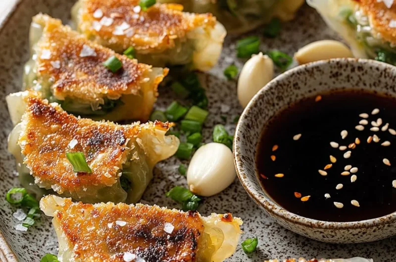 Crispy cabbage dumplings served with soy dipping sauce
