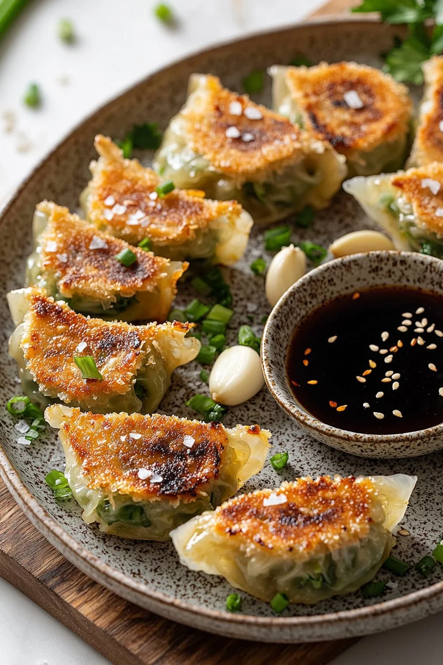 Crispy Cabbage Dumplings with Soy Dipping Sauce