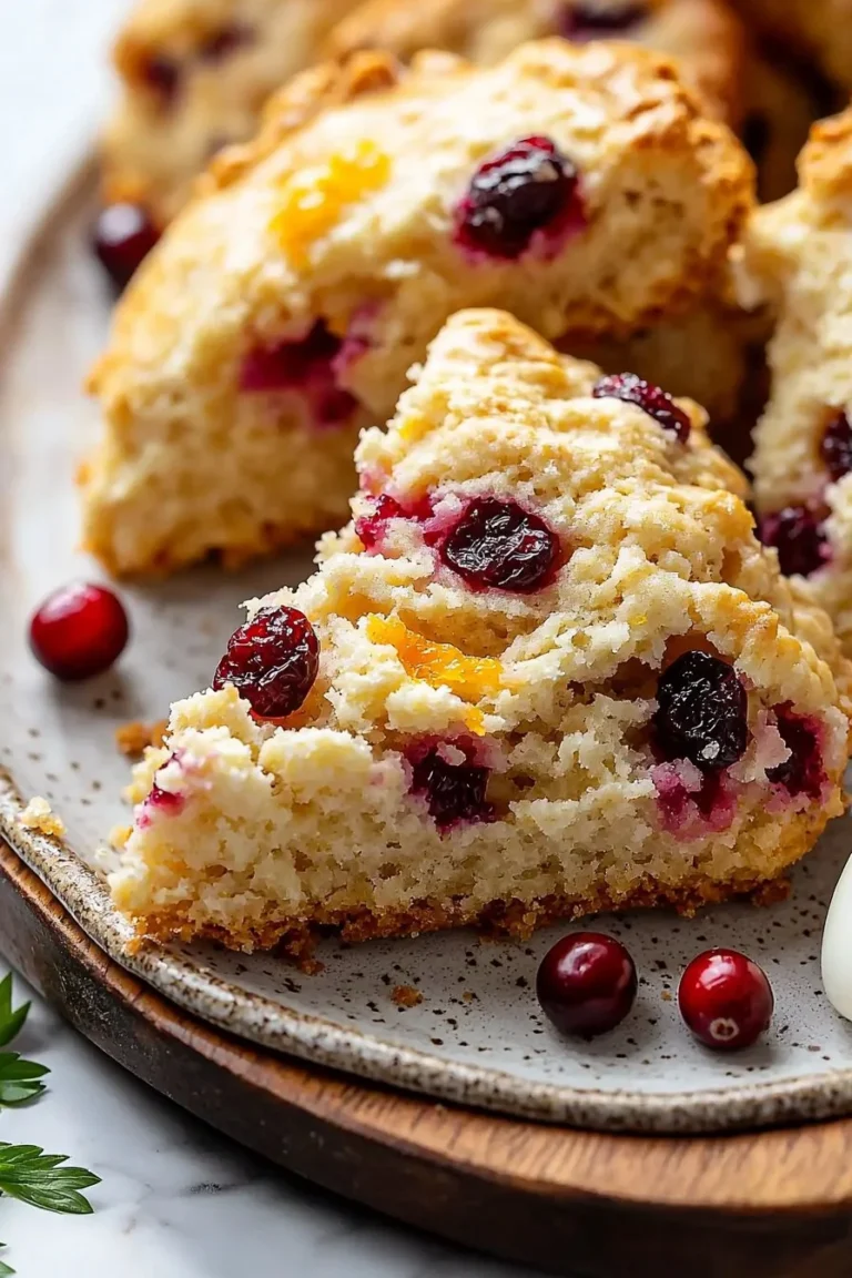 Freshly baked easy cranberry orange scones on a plate