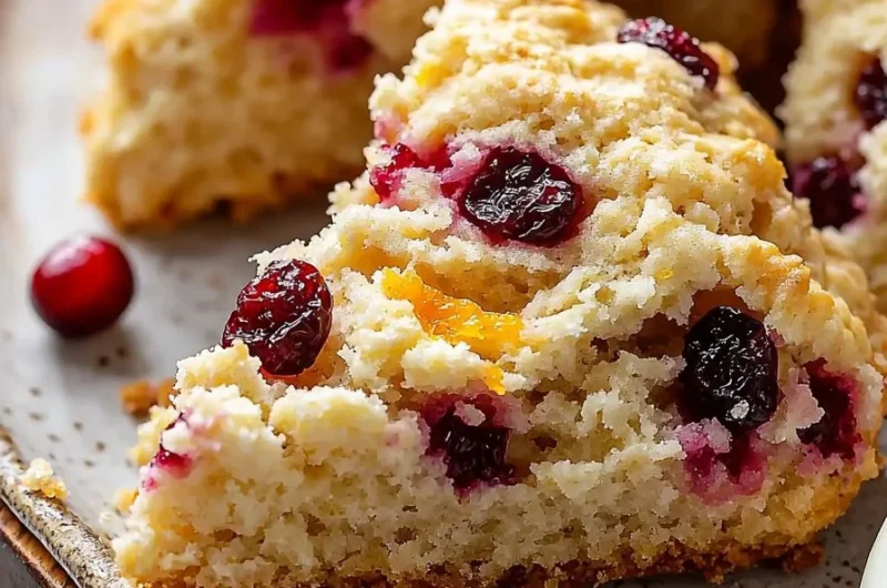 Freshly baked easy cranberry orange scones on a plate