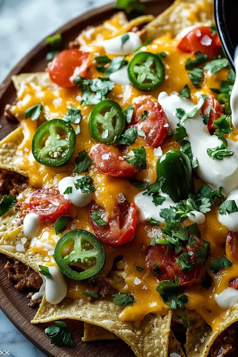 Easy nachos with creamy cheese sauce served in a bowl