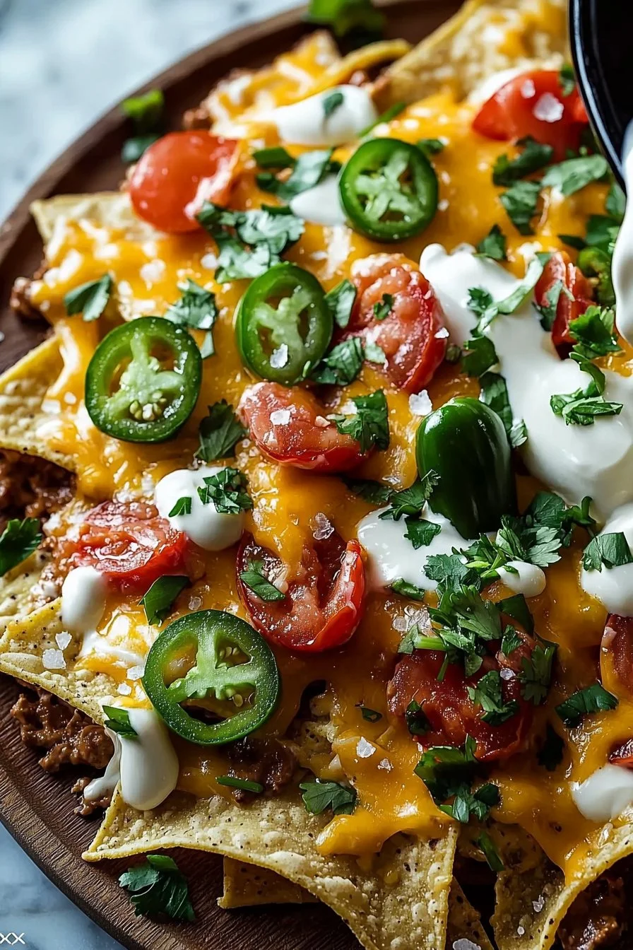 Easy nachos with creamy cheese sauce served in a bowl