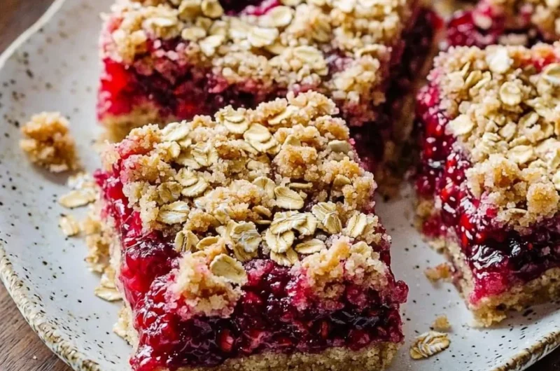 Delicious homemade easy raspberry crumble bars with a buttery crust and fruity filling