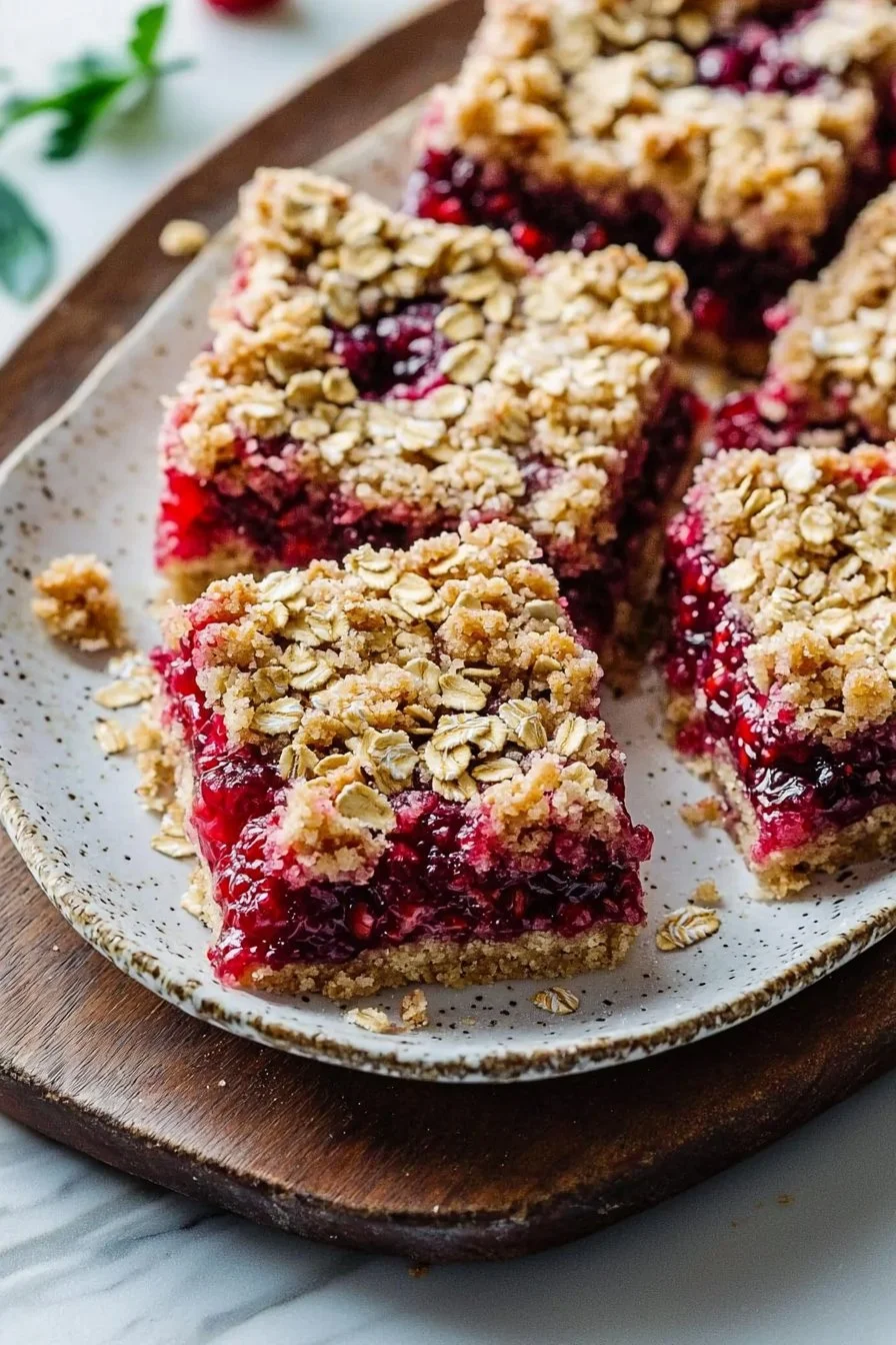 Delicious homemade easy raspberry crumble bars with a buttery crust and fruity filling