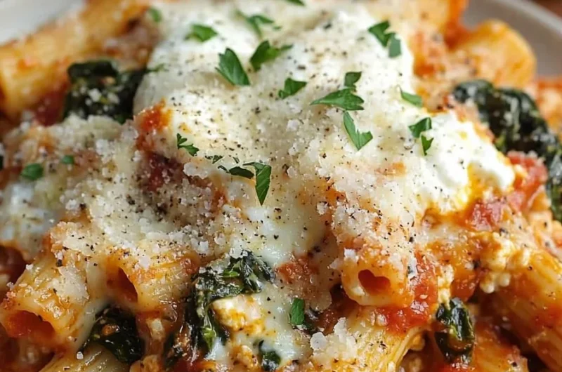 Healthy high-protein cottage cheese baked ziti dish served in a bowl