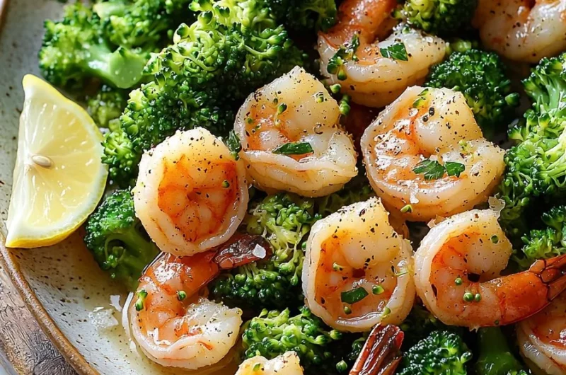 Healthy one-pan garlic butter shrimp with broccoli