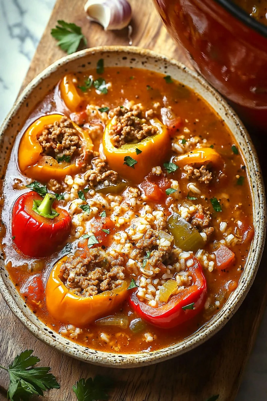 One-Pot Stuffed Bell Pepper Soup with Ground Turkey