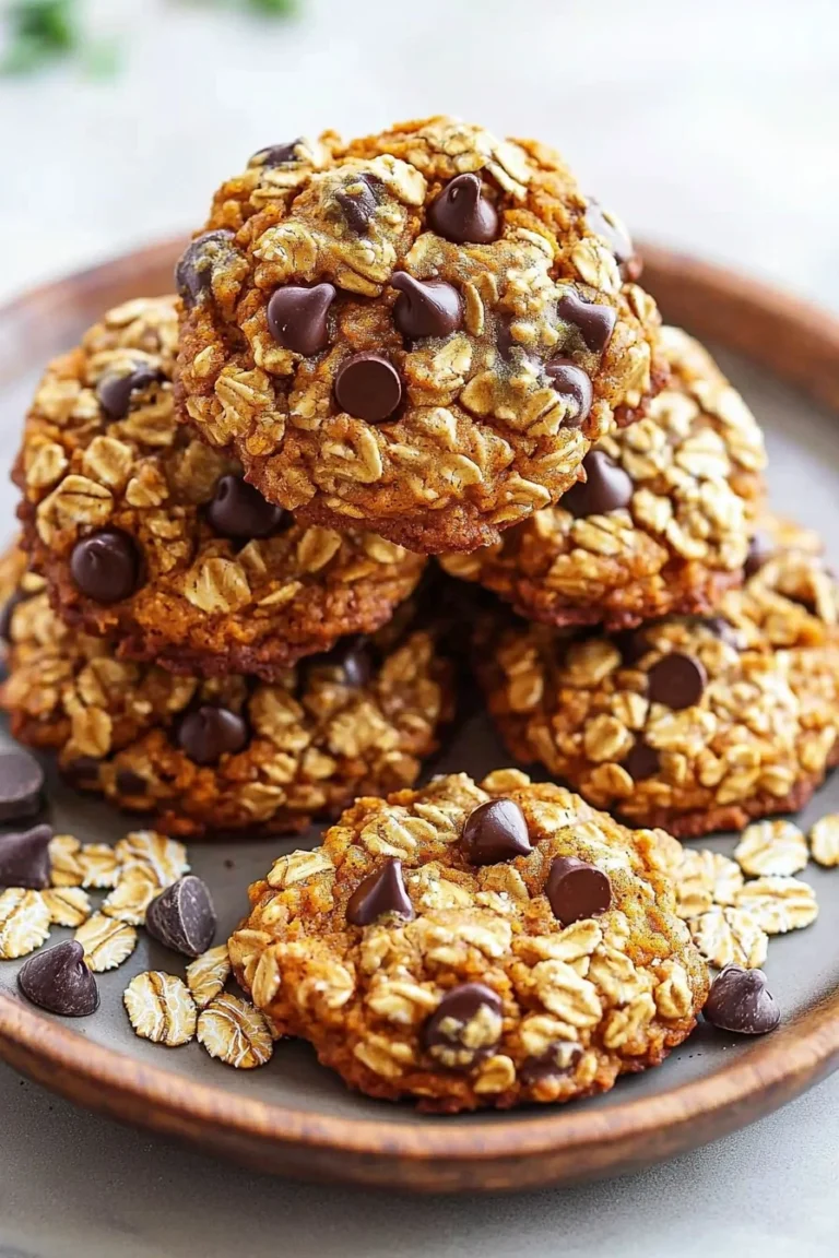 Pumpkin chocolate chip oatmeal cookies on a rustic wooden table