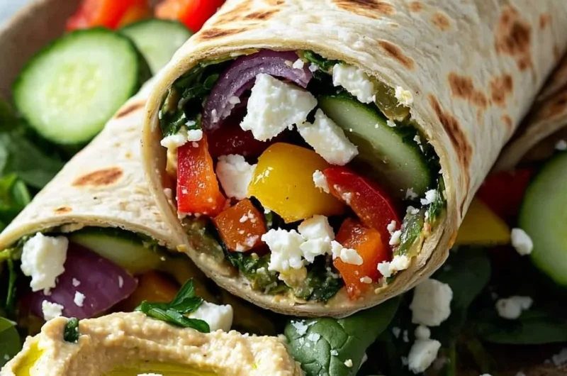 Quick and healthy Mediterranean Veggie Wraps filled with fresh vegetables and flavors